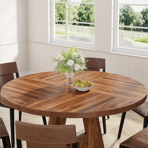 Tribesigns Round Dining Table Wood Kitchen Table for Dining Room, 47 in Dinning Room Tables for 4 Man