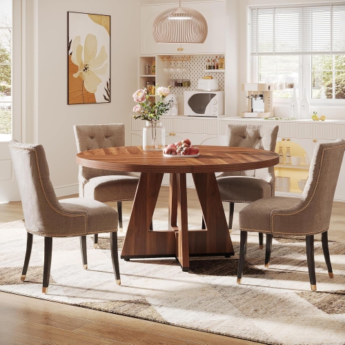 Tribesigns Round Dining Table Wood Kitchen Table for Dining Room, 47 in Dinning Room Tables for 4 Man