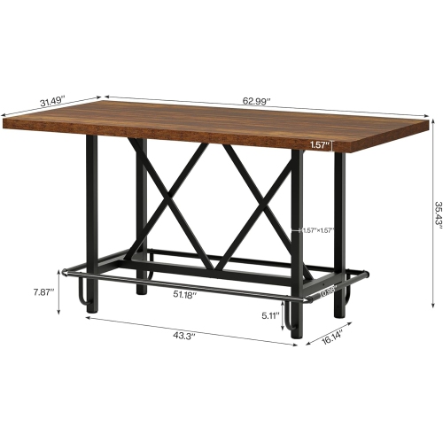 Tribesigns Dining Table for 6 People, Industrial Rectangular Kitchen Table with Metal Footrest, 35.43" Counter Height Dinner Table