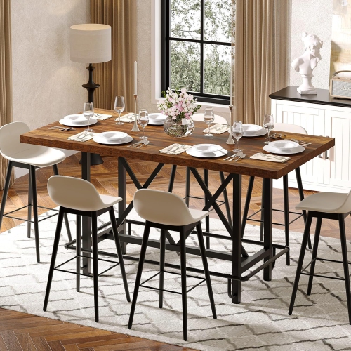 Tribesigns Dining Table for 6 People, Industrial Rectangular Kitchen Table with Metal Footrest, 35.43" Counter Height Dinner Table
