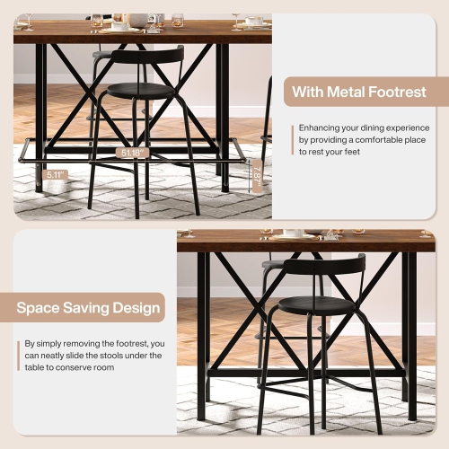 Tribesigns Dining Table for 6 People, Industrial Rectangular Kitchen Table with Metal Footrest, 35.43" Counter Height Dinner Table