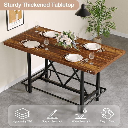 Tribesigns Dining Table for 6 People, Industrial Rectangular Kitchen Table with Metal Footrest, 35.43" Counter Height Dinner Table