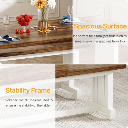 Tribesigns 47" Dining Table Set for 2-4, Rustic Farmhouse Kitchen Style with 2 Benches, White & Brown