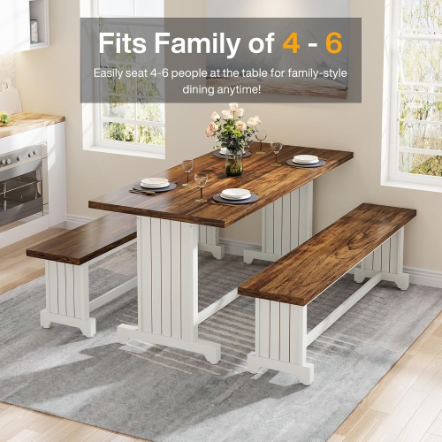 Tribesigns 47" Dining Table Set for 2-4, Rustic Farmhouse Kitchen Style with 2 Benches, White & Brown