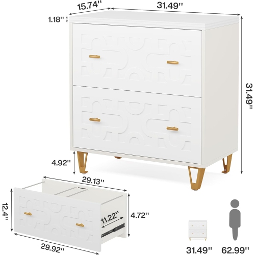 Tribesigns 2-Drawer Lateral File Cabinet, Modern White Filing Cabinet for Legal/Letter/A4 Size