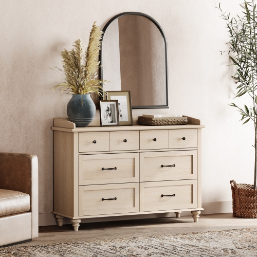 WAMPAT Beige Baby Dresser with 6 Drawers for Kids Room, Kids Dresser Wooden Double Dresser for Bedroom, Chest of Drawers Storage Dresser Organizer