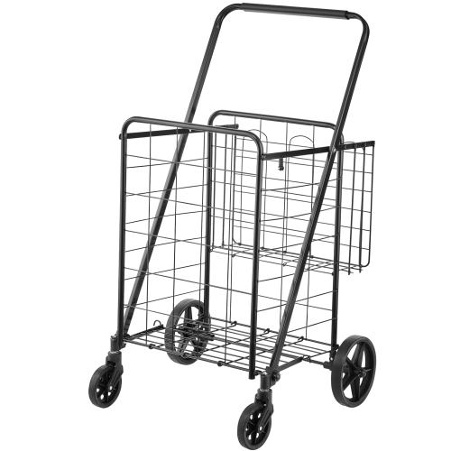 VEVOR 110 LBS Large Capacity Folding Shopping Cart, Jumbo Grocery Cart with Double Baskets, 360° Swivel Wheels, Heavy Duty Utility Cart, Utility Cart