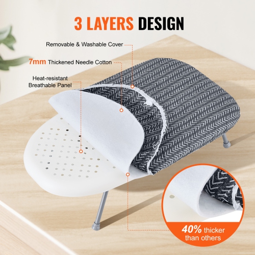VEVOR 23.4 x 14.4 Tabletop Ironing Board,Small Iron Board with Heat Resistant Cover and 100% Cotton Cover,Mini Ironing Board with 7mm Thickened