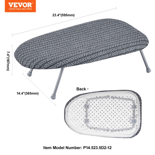 VEVOR 23.4 x 14.4 Tabletop Ironing Board,Small Iron Board with Heat Resistant Cover and 100% Cotton Cover,Mini Ironing Board with 7mm Thickened