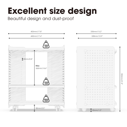 FENGE Printer Stand, 3 Tier Under Desk Printer Stand with Adjustable Shelf, 22x18 Inch Mobile Printer Shelf with Wheels, Printer Cart with Pegboard