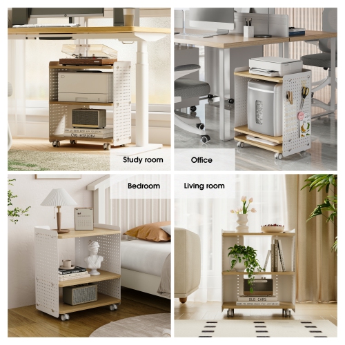 FENGE Printer Stand, 3 Tier Under Desk Printer Stand with Adjustable Shelf, 22x18 Inch Mobile Printer Shelf with Wheels, Printer Cart with Pegboard