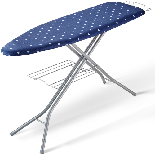 VEVOR 4 Thickened Ironing Board with Bottom Storage Tray, Layers Iron Board with Heat Resistant Cover and 100% Cotton Cover, 10 Adjustable Heights