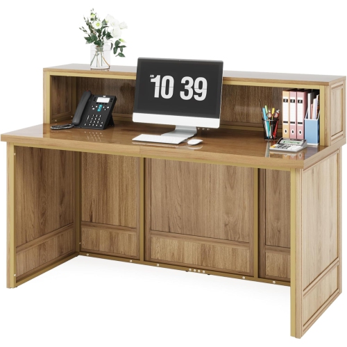 Tribesigns Reception Desk with Counter, 57-Inch Rustic Front Desk Receptionist Table