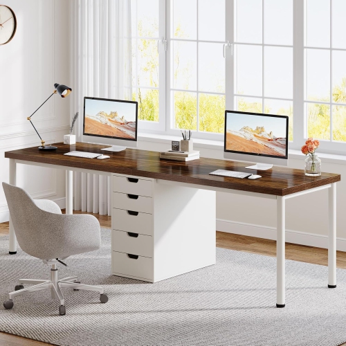 TRIBESIGNS  Two Person Computer Desk With 5 Drawers, 78.7 Inches Extra Long Double Office Desk