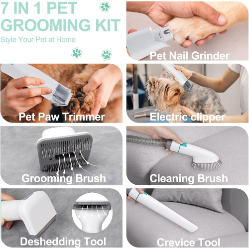 Trousse d'aspirateur de toilettage pour chiens, outils de toilette 7 en 1 avec tondeuse professionnelle pour animaux de compagnie