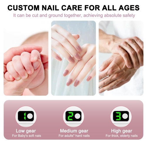 Electric Nail Clippers, 3-Speed Adjustable Automatic Nail Clippers, Nail Clippers with Led Indicator Lights,USB Rechargeable Electric Nail Trimmers