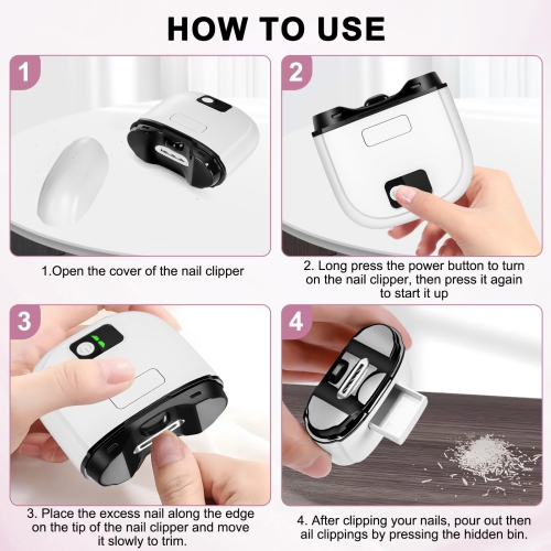 Electric Nail Clippers, 3-Speed Adjustable Automatic Nail Clippers, Nail Clippers with Led Indicator Lights,USB Rechargeable Electric Nail Trimmers