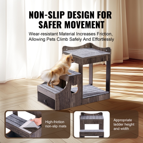 VEVOR Pet Bunk Bed with Removable Stairs, Dog/Cat Window Perch with Storage, Multi-Level Bed Window Perch Dog Bedside Sleeper Couch, Small Pet Seat