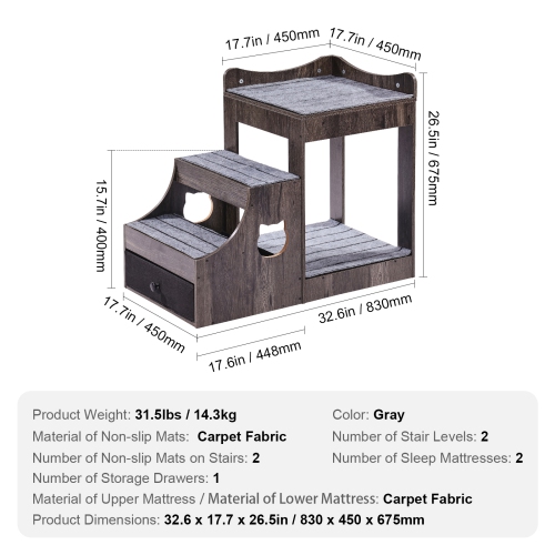 VEVOR Pet Bunk Bed with Removable Stairs, Dog/Cat Window Perch with Storage, Multi-Level Bed Window Perch Dog Bedside Sleeper Couch, Small Pet Seat