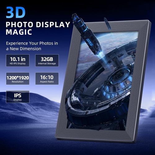 Plimpton Digital Photo Frame WiFi 10.1 inch Smart Digital Picture Frame, 32GB Memory, Share Photos Instantly from Anywhere - Black