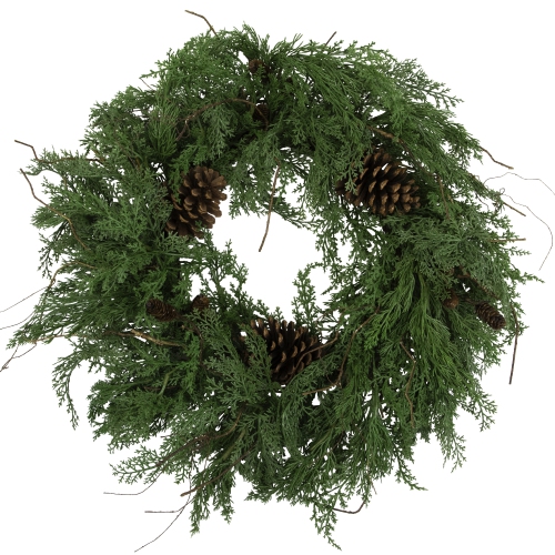 Pine Cones and Cedar Artificial Christmas Wreath - 26" - Unlit