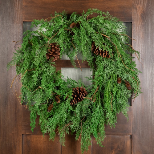 Pine Cones and Cedar Artificial Christmas Wreath - 26" - Unlit