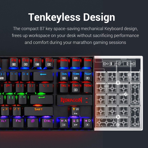 Redragon K552 White Mechanical Gaming Keyboard 87 Keys 60% Small TKL Mechanical Computer Keyboard KUMARA USB Wired Blue Switches for Windows PC Gamers