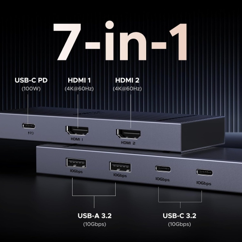 UGREEN Revodok Pro 7-in-1 USB C Docking Station with Dual 4K HDMI, 100W PD Charging, and 10Gbps Data Transfer for Laptops and Tablets