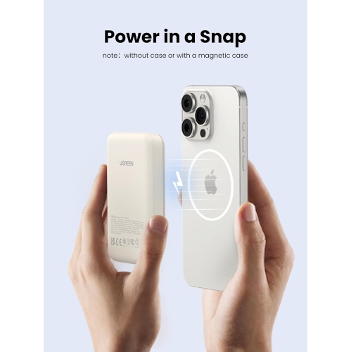UGREEN 10000mAh Magnetic Portable Charger, PD 20W Fast Charging with USB-C in/out, Compatible with iPhone 12-16 Series, White