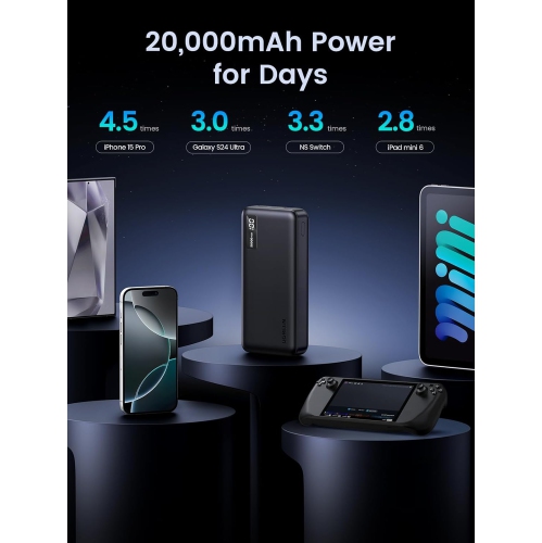 UGREEN 20000mAh Power Bank with 3 Ports, 22.5W Portable USB-C Charger, PD 3.0 Fast Charging for iPhone, Galaxy, Pixel, iPad