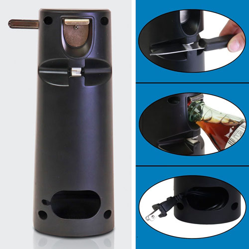 Kenmore 3-in-1 Electric Can Opener with Knife Sharpener & Bottle Opener - Black