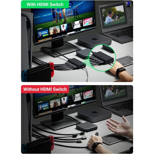 UGREEN HDMI 5-Port Switcher 4K@60Hz with IR Remote and Manual Selector, HDR, Dolby Vision, Atmos, CEC, HDCP2.2, Compatible with PS5, Xbox, Switch,
