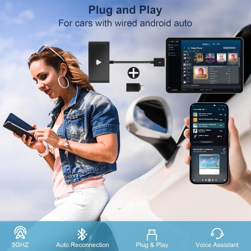 Wireless Android Auto Dongle, original car wired to wireless car Carplay, suitable for Android car radio automatic connection