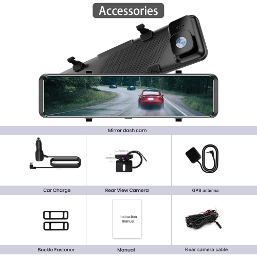 4K Rearview Mirror Camera, 12 Inch Dash Cam, FHD Full Touch Screen Built-in WiFi and GPS Car Dash Cam Camera