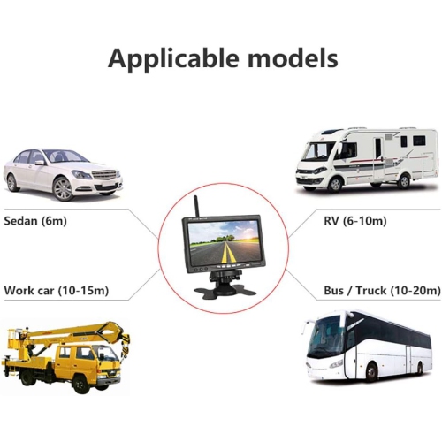 Backup Camera System Kit, 7" Wireless Car Monitor Backup Camera System Rearview Screen 4 Rear View Cameras IR Night Vision Waterproof for Bus TruckC