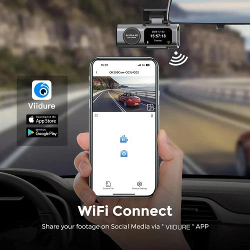 Deux caméras de tableau de bord 4K Wi-Fi, mini caméra avant et arrière pour l'auto avec vision nocturne, grand-angle, WDR, enregistrement en boucle,
