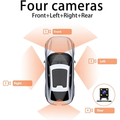 2.0-inch 3-way Quad-lens Dash Cam - 1080P HD Recording, Parking Assist, G-Sensor, Loop Recording, 2-inch Screen, Infrared Night Vision