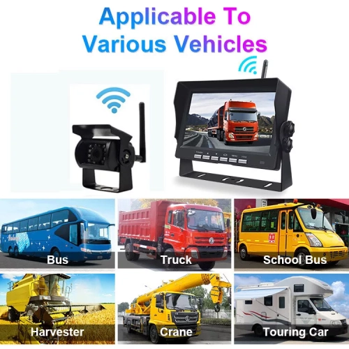 12V-24V 7" Wireless Rear View Camera System Monitor Dual AV Input RV Truck Bus
