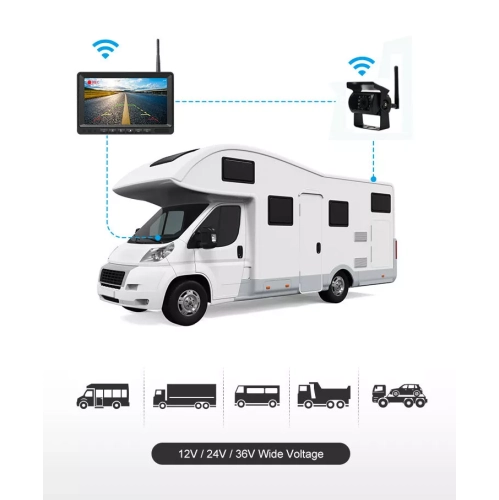 12V-24V 7" Wireless Rear View Camera System Monitor Dual AV Input RV Truck Bus