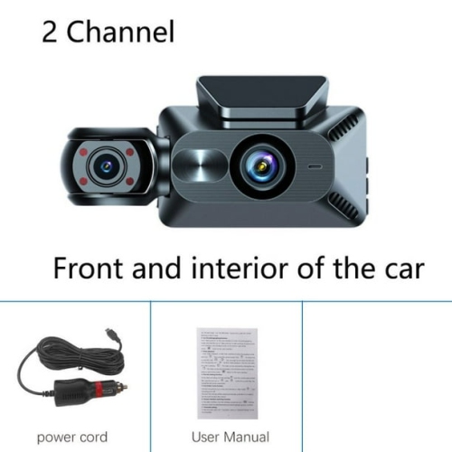 Dual-lens dashcam - 1080P front-facing & 480P internal, G-sensor, parking monitoring, WiFi, loop recording, 3.0" IPS display, night vision and fill