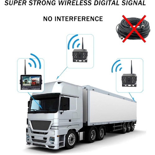 Digital Wireless Parking Assist System, 7 Inch Monitor with Built-in DVR Recorder, IP68 Waterproof Infrared Night Vision Backup Camera, 12V-24V, for