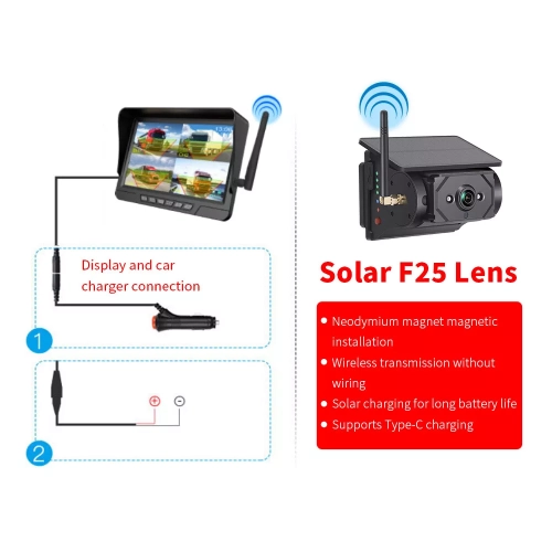 Système de caméra de recul sans fil Surveillance de 7&nbsp;po Vision nocturne pour camion de VR