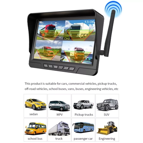 Système de caméra de recul sans fil Surveillance de 7&nbsp;po Vision nocturne pour camion de VR