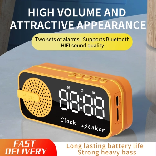 LED LCD screen new portable speaker mini shock bass speaker with alarm clock, suitable for home and dormitory, orange