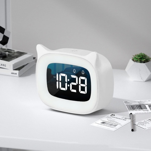 Kids Alarm Clock with Night Light and 18 Ringtones, Rechargeable, Cute Cat Ear Clock, Great Birthday Gift for Boys and Girls, Digital Clock for Kids
