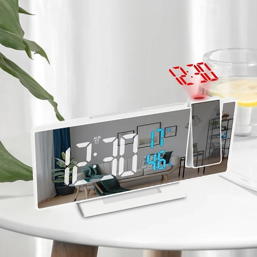 3D Projection Alarm Clock Snooze Large LED Mirror Clock Display Temperature Automatic Brightness Bedroom Bedside Clock