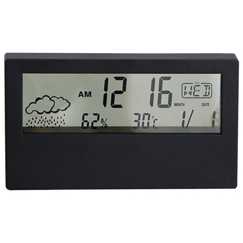 Image 1 de 3.. Réveille-matin numérique avec écran LCD transparent, affichage de la météo, écran de température et d'humidité, rappel de rappel d'alarme, rappel