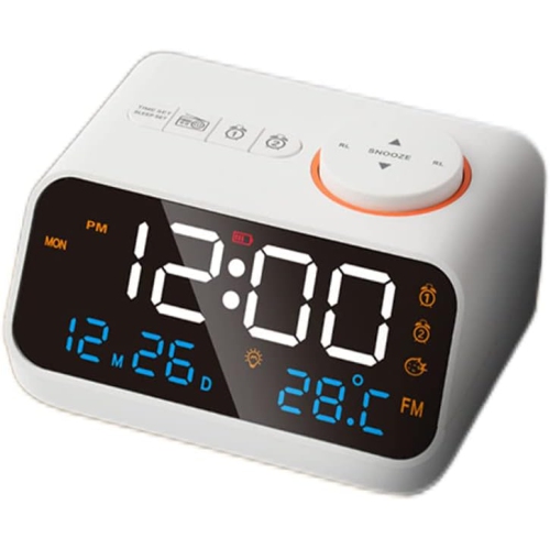 Image 1 de 1.. Radio-réveil numérique, radio-réveil numérique LED avec radio FM, température rechargeable réglable et hygromètre avec fonction de rappel d'alarme