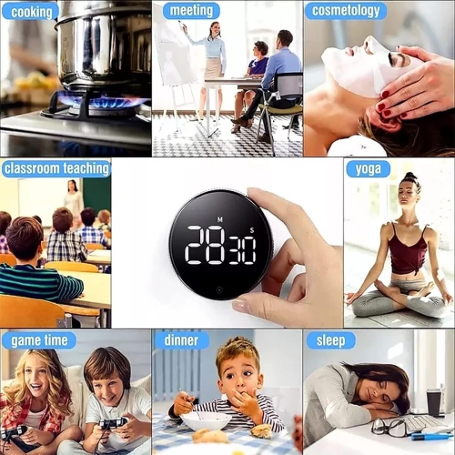 Minuterie rotative électronique Réveil-matin rond magnétique LED Minuterie multifonction Gestionnaire du temps des étudiants
