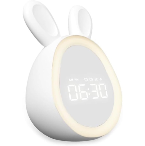 Réveille-matin en forme de lapin de dessin animé numérique étudiant, mignon heure, réveil intelligent en plastique avec veilleuse